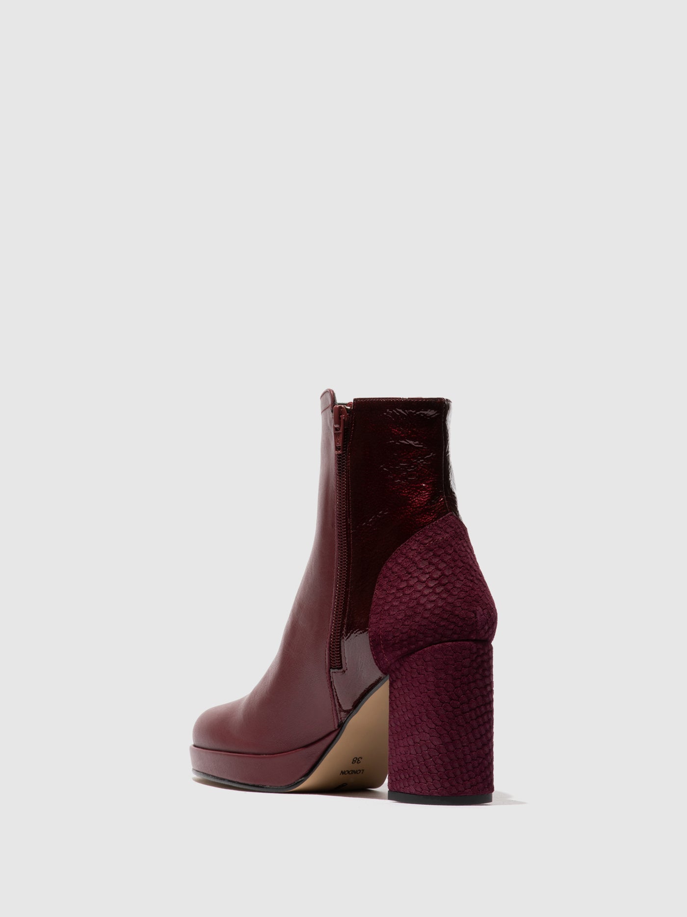 Zip Up Ankle Boots EFAN181FLY BURGUNDY