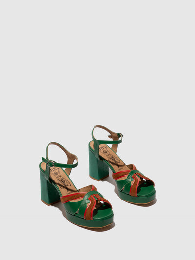 Sling-Back Sandals EZUI240FLY EMERALD/DK.RED/CAMEL