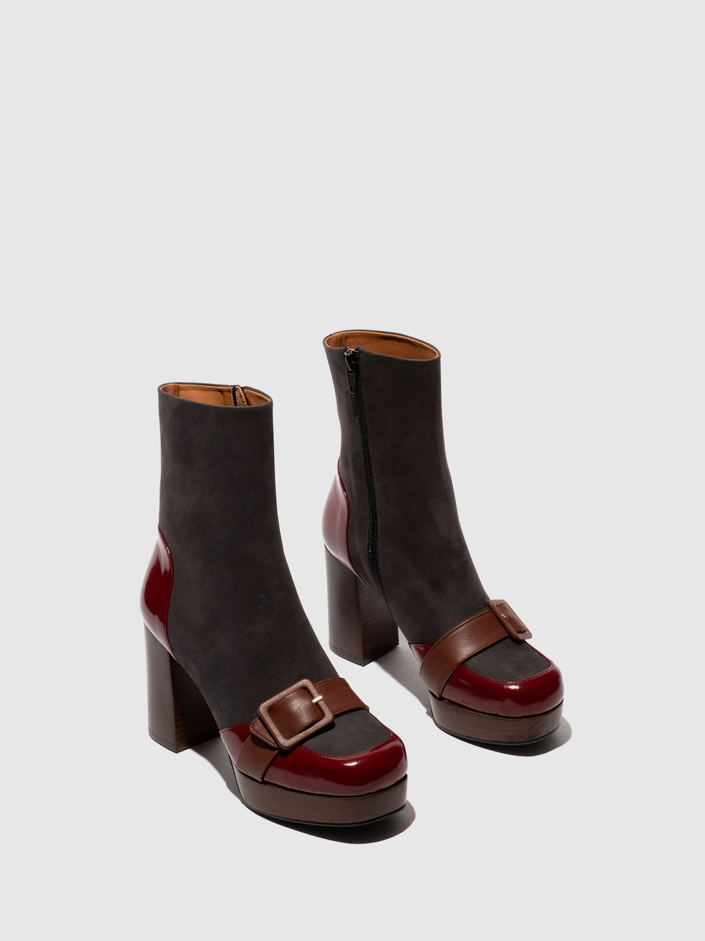 Zip Up Ankle Boots EFOL352FLY INT.RUST/GREY/COGNAC
