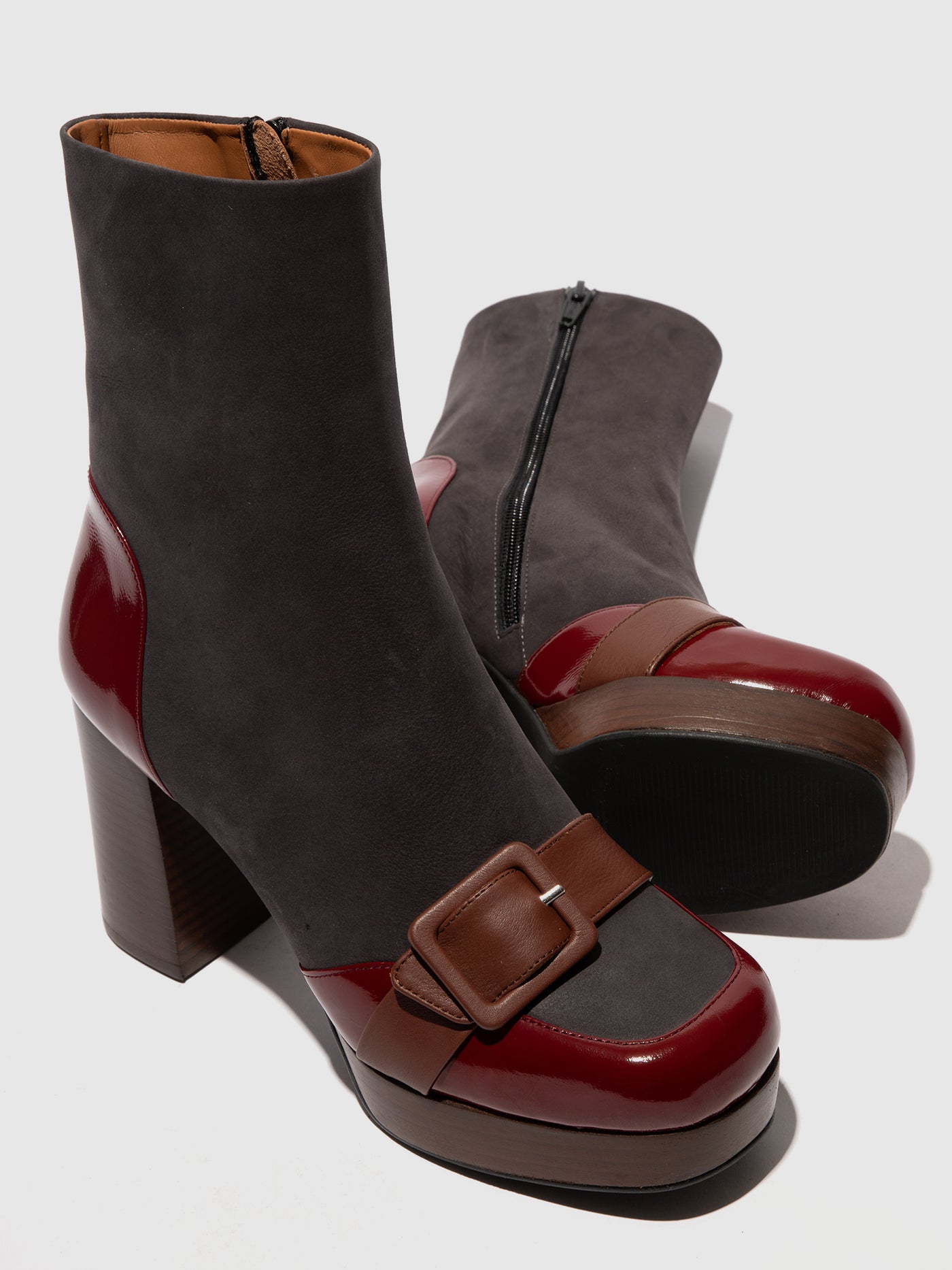 Zip Up Ankle Boots EFOL352FLY INT.RUST/GREY/COGNAC