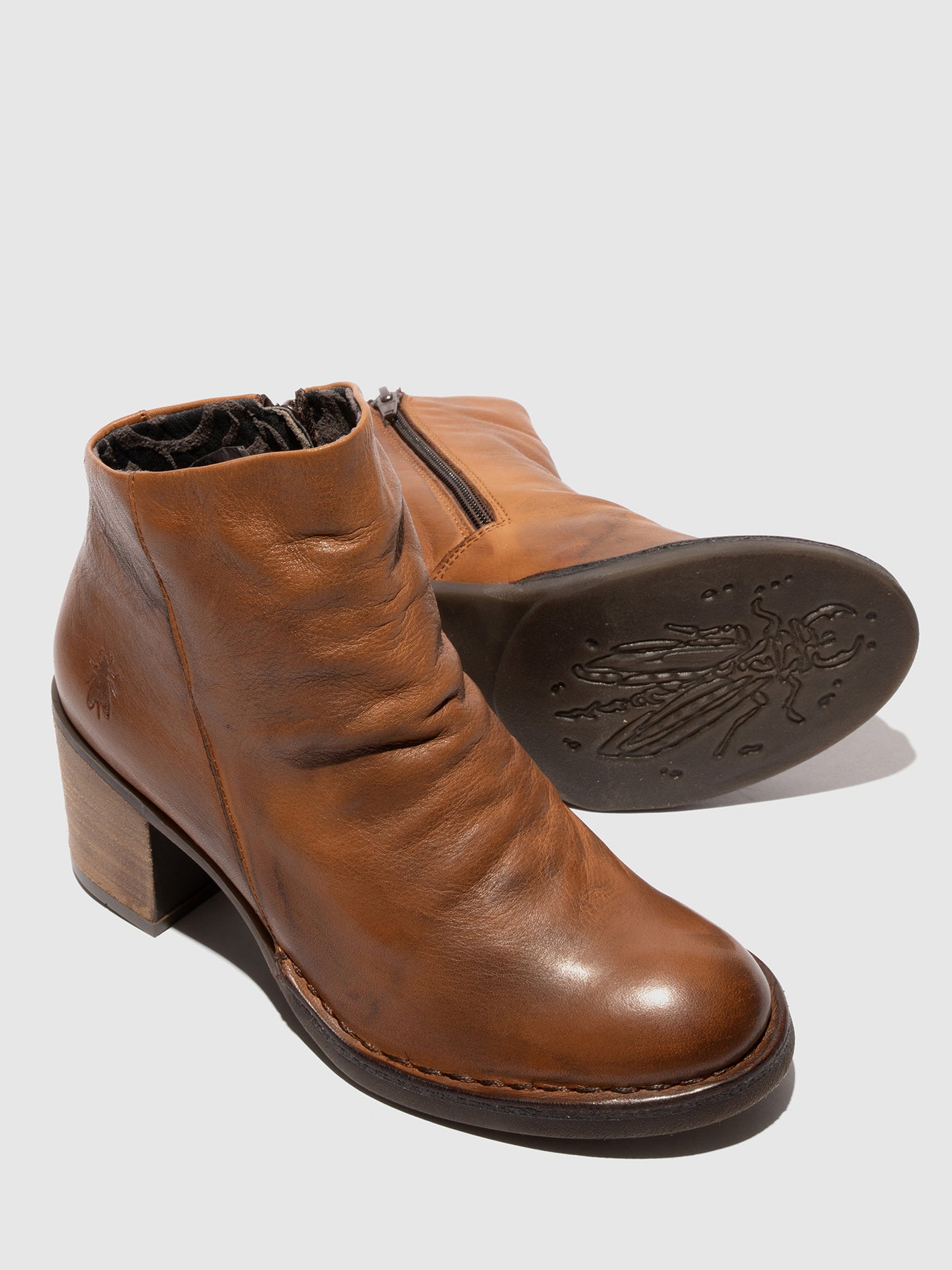 Zip Up Ankle Boots BELL061FLY VELVET COGNAC