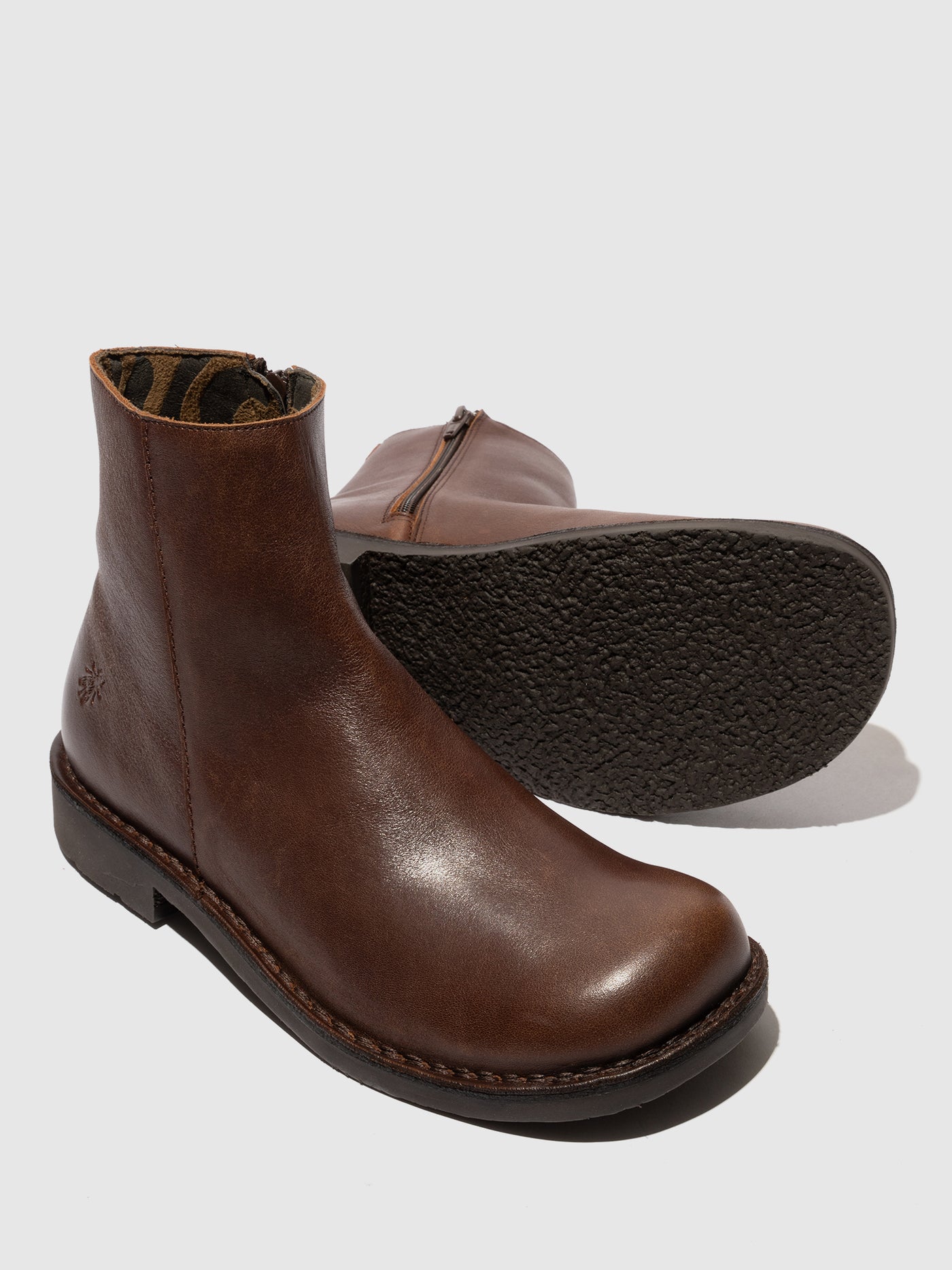 Zip Up Ankle Boots RUPE183FLY BROWN