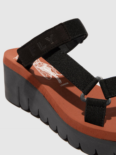 T-Strap Sandals YAKA037FLY BLACK/BLACK/BRICK