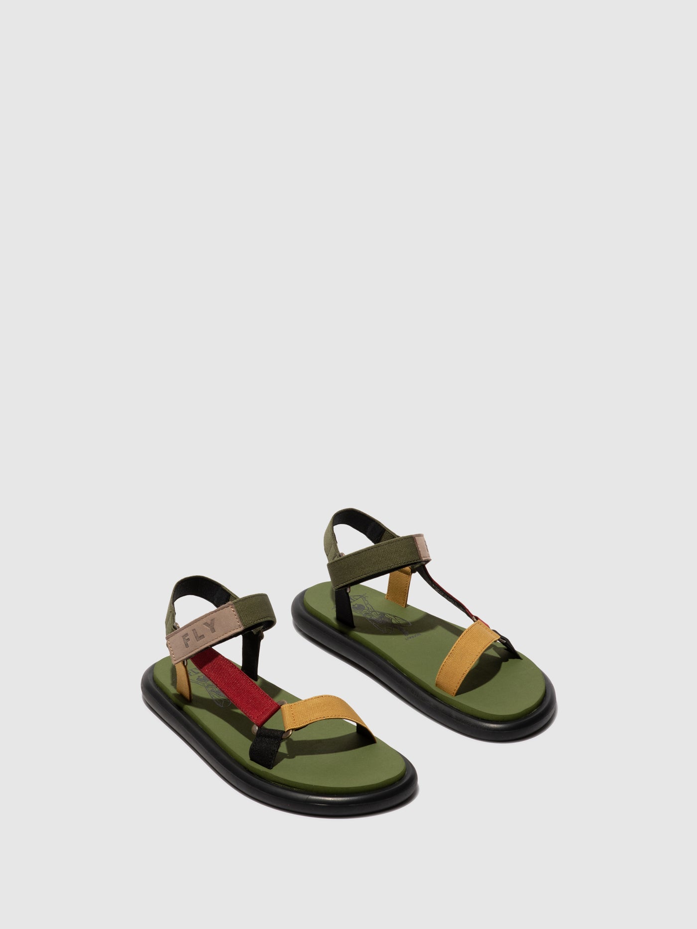 T-Strap Sandals OLIE072FLY MILITARY/MULTICOLOR/ARMY GREEN