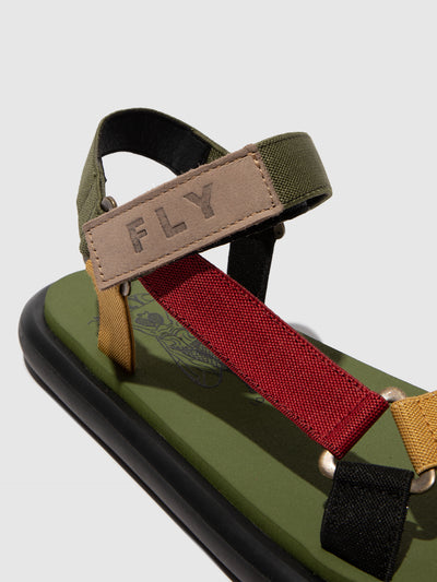 T-Strap Sandals OLIE072FLY MILITARY/MULTICOLOR/ARMY GREEN