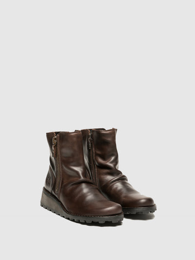 Zip Up Ankle Boots MON944FLY DK. BROWN