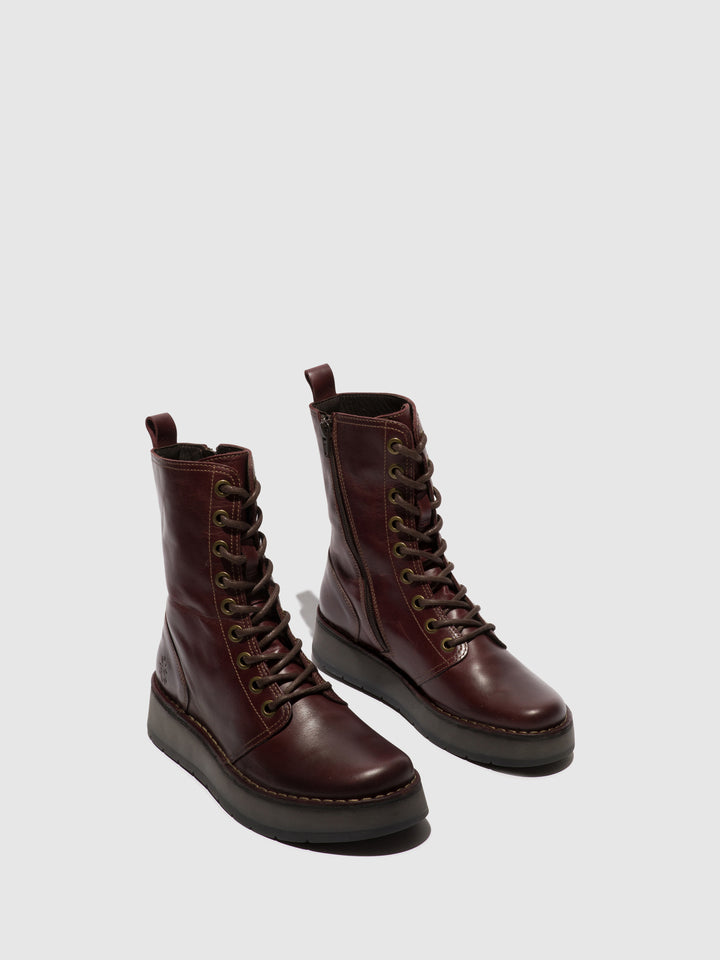 Botines Fly London Con Velcro - Mujer Cuero Vino/Negro