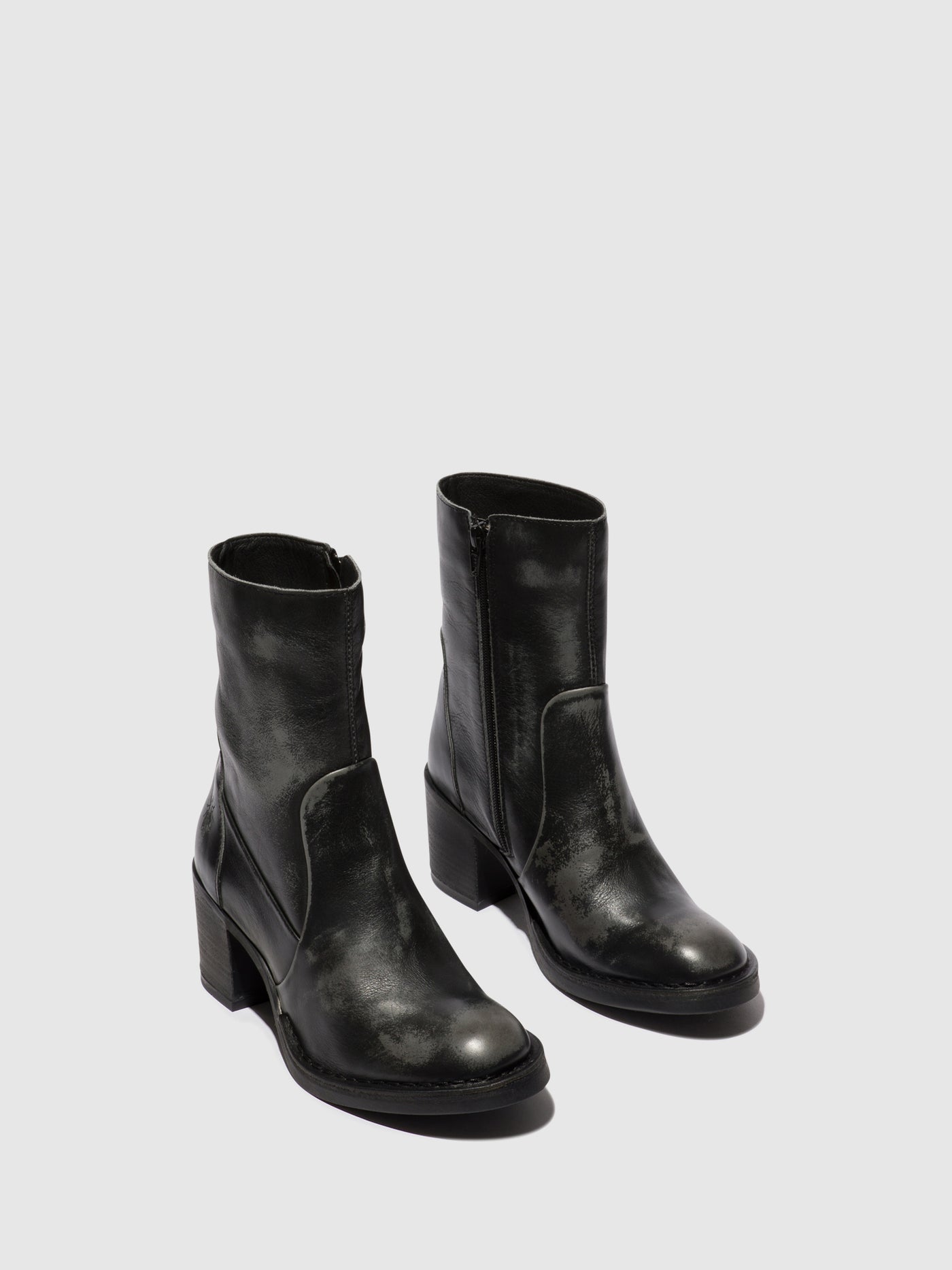 Zip Up Ankle Boots BECY097FLY ANTHRACITE