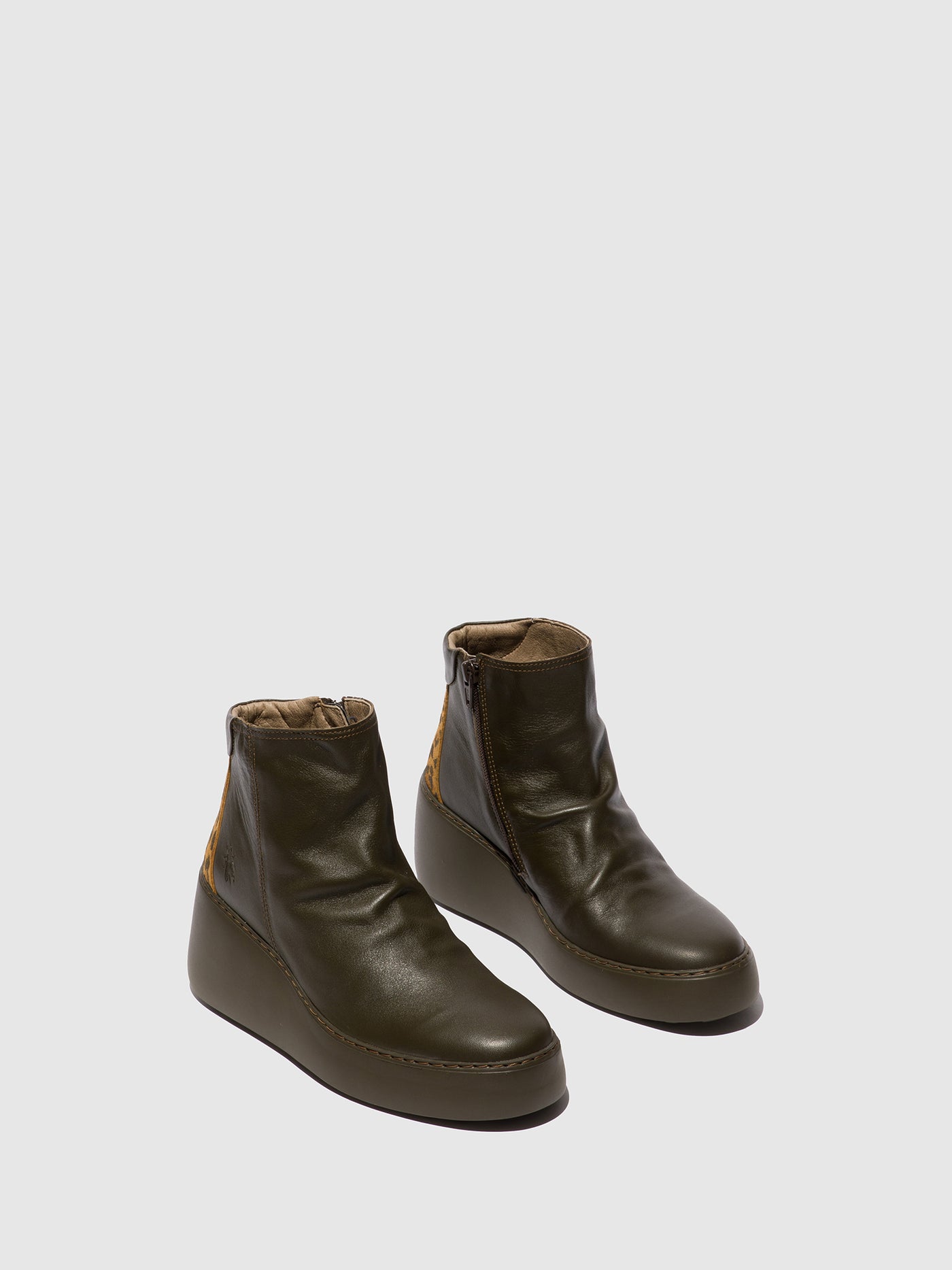 Zip Up Ankle Boots DABE461FLY DK.GREEN/TAN